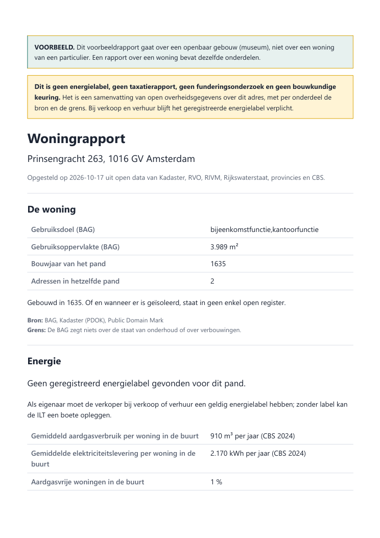 Eerste pagina van het voorbeeldrapport